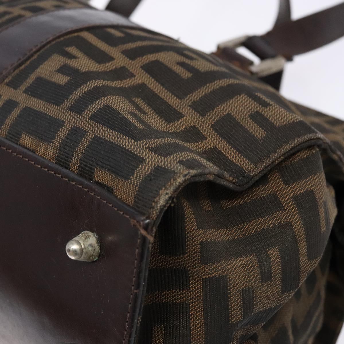 FENDI Zucca Canvas Hand Bag Black Brown Auth 138625