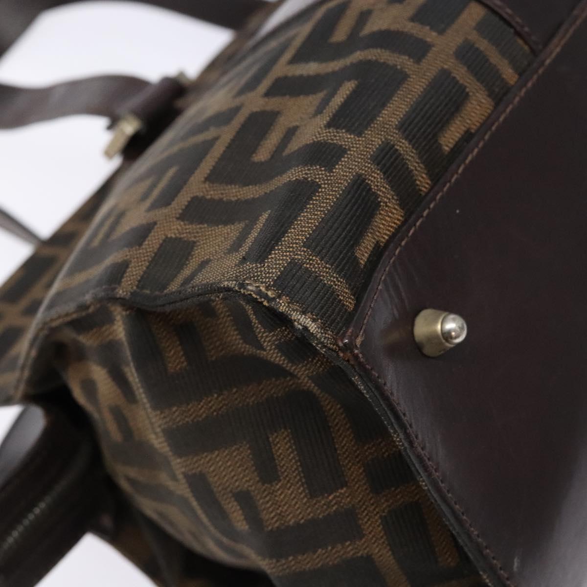 FENDI Zucca Canvas Hand Bag Black Brown Auth 138625
