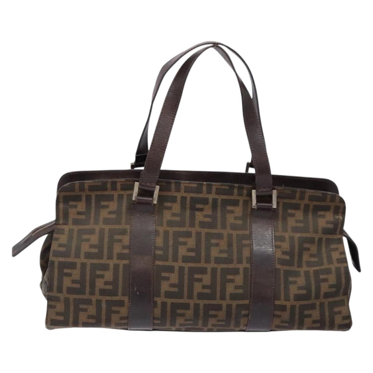 FENDI Zucca Canvas Hand Bag Black Brown Auth 138625