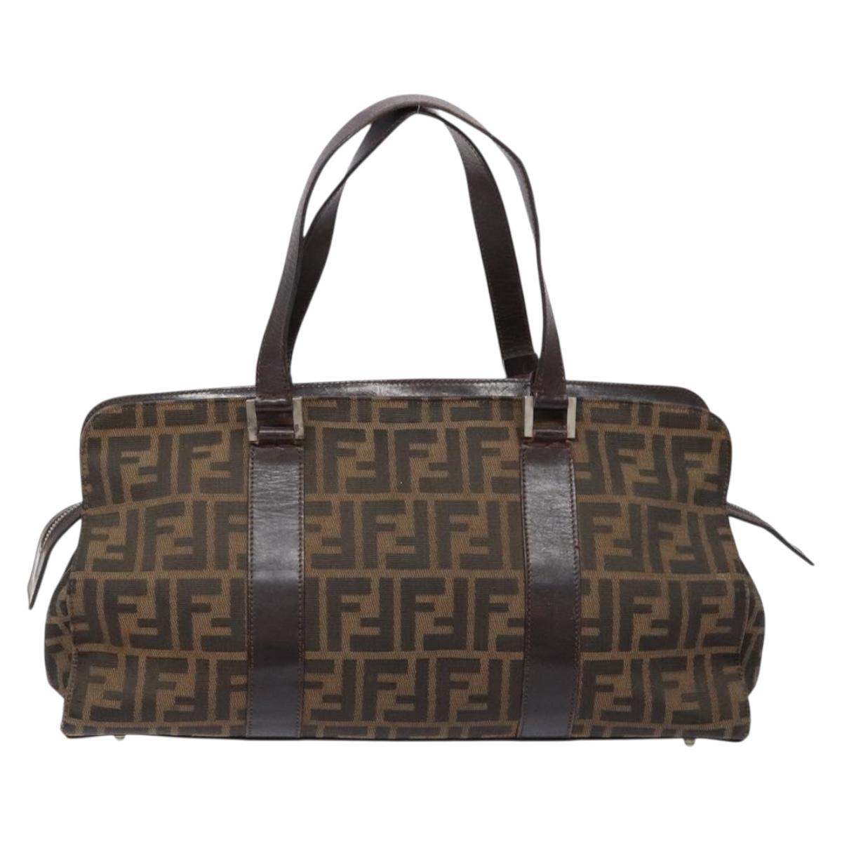 FENDI Zucca Canvas Hand Bag Black Brown Auth 138625