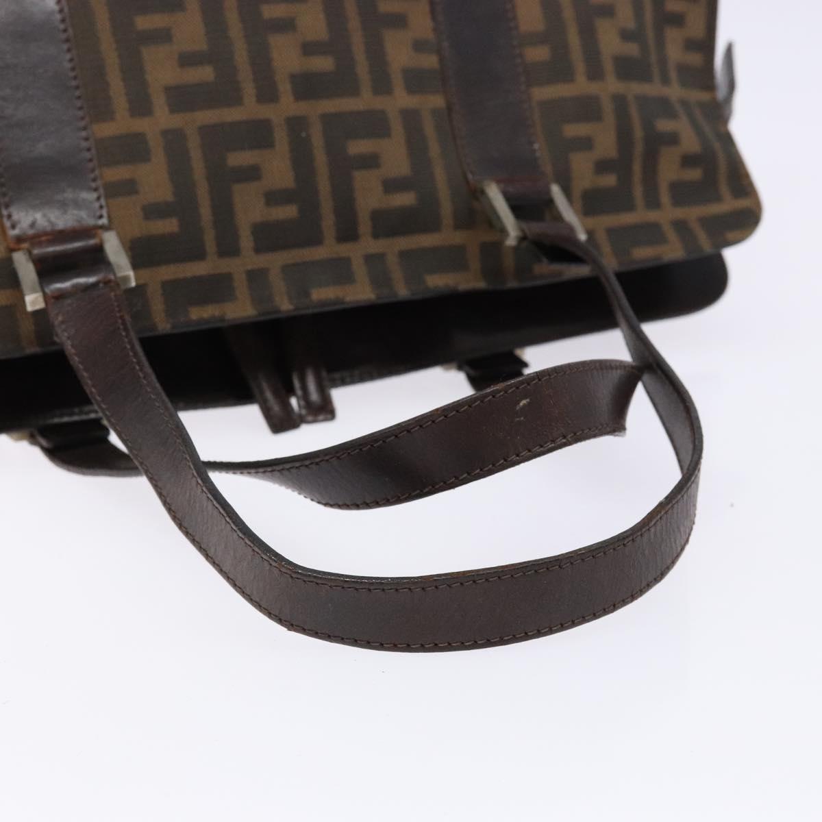 FENDI Zucca Canvas Hand Bag Black Brown Auth 138625