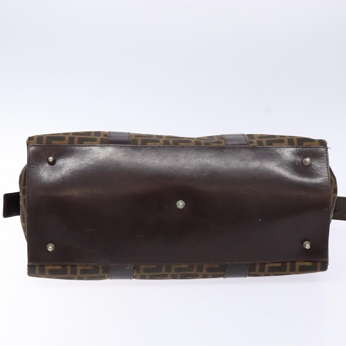FENDI Zucca Canvas Hand Bag Black Brown Auth 138625