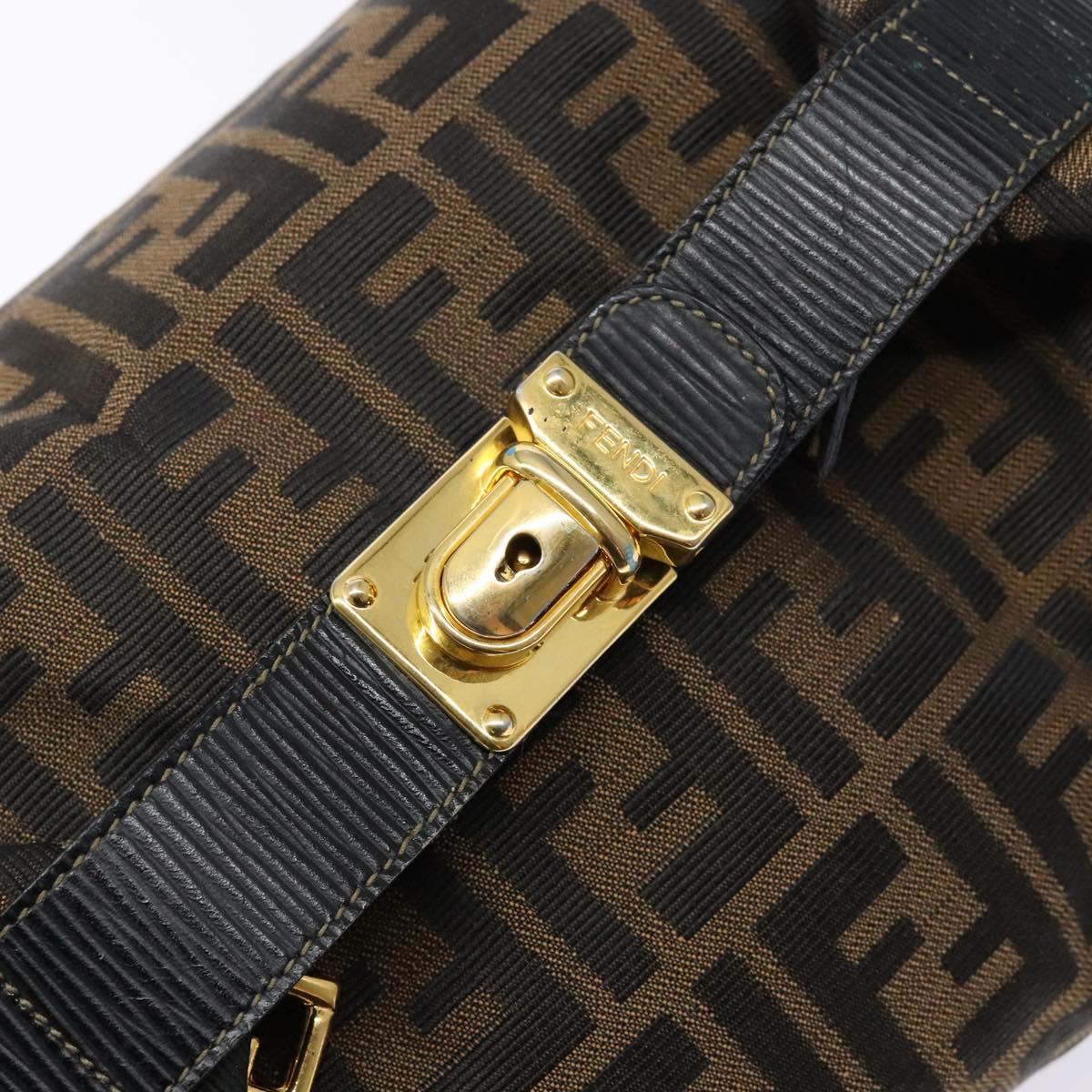 FENDI Zucca Canvas Vanity Pouch Black Brown Auth 138627