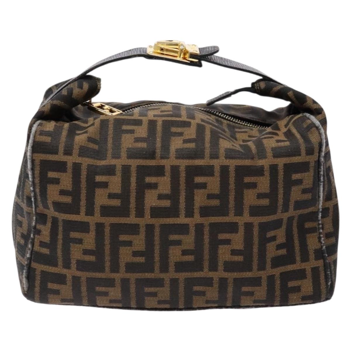 FENDI Zucca Canvas Vanity Pouch Black Brown Auth 138627