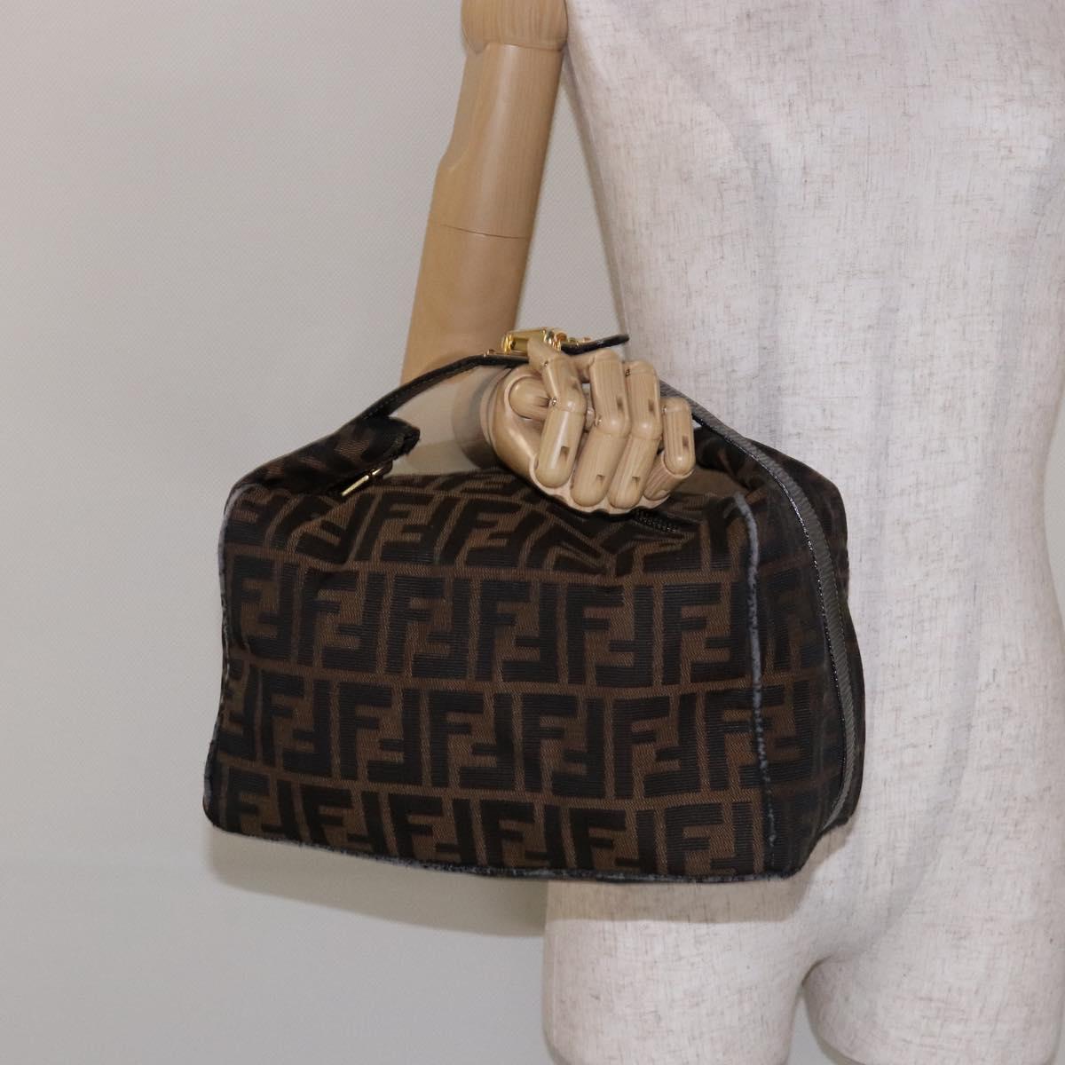 FENDI Zucca Canvas Vanity Pouch Black Brown Auth 138627