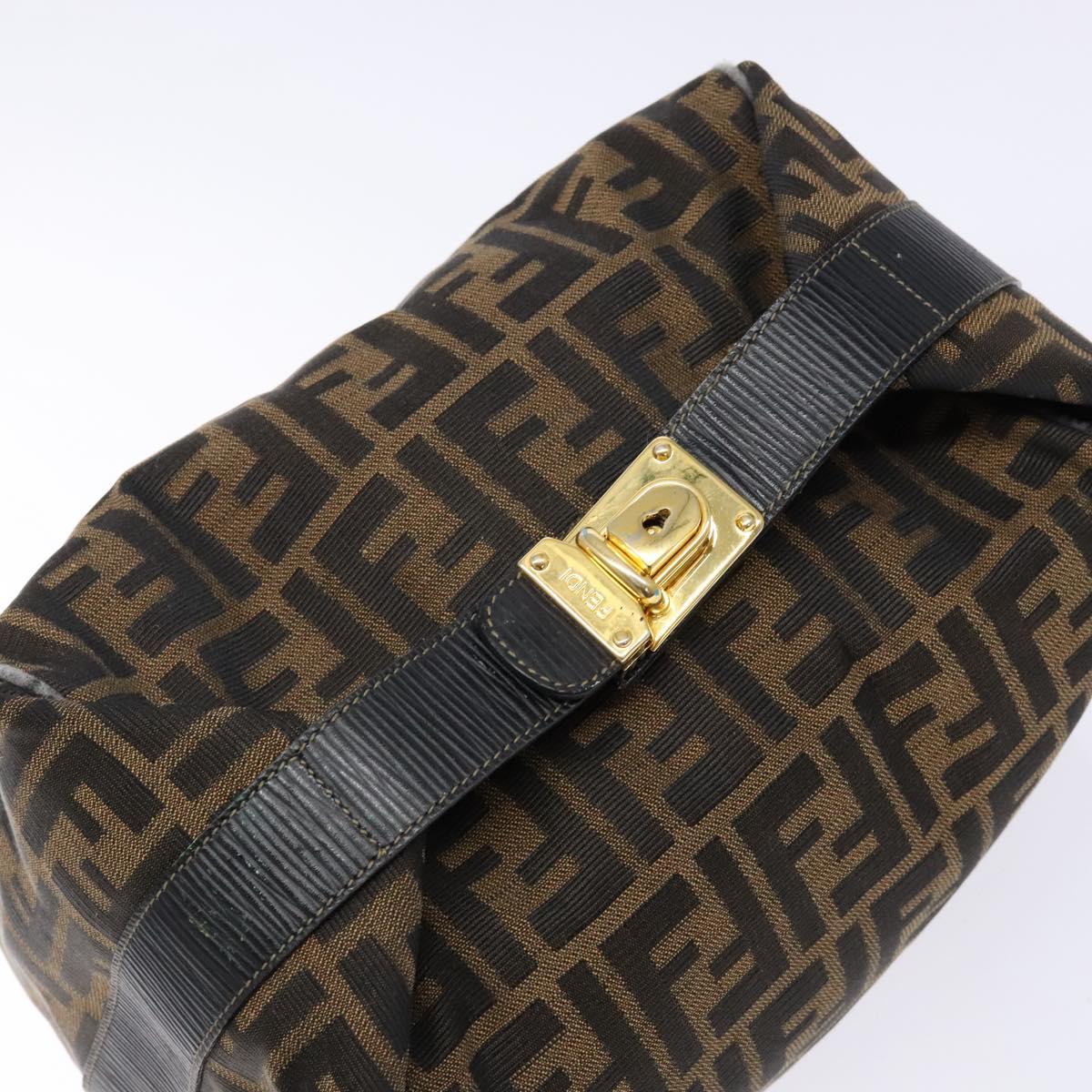 FENDI Zucca Canvas Vanity Pouch Black Brown Auth 138627