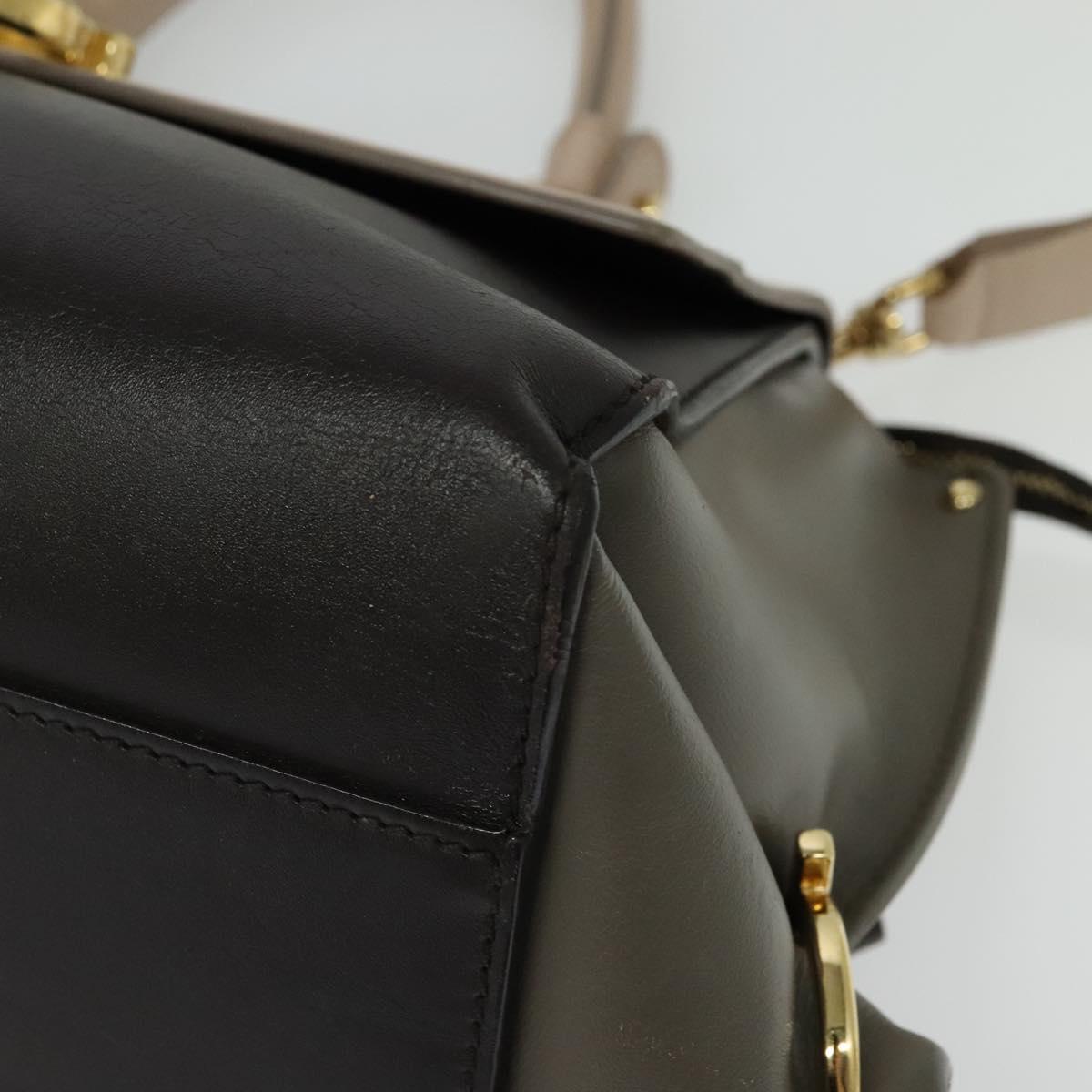 Salvatore Ferragamo Gancini Sophia Hand Bag Leather 2way Brown Gold Auth 138628