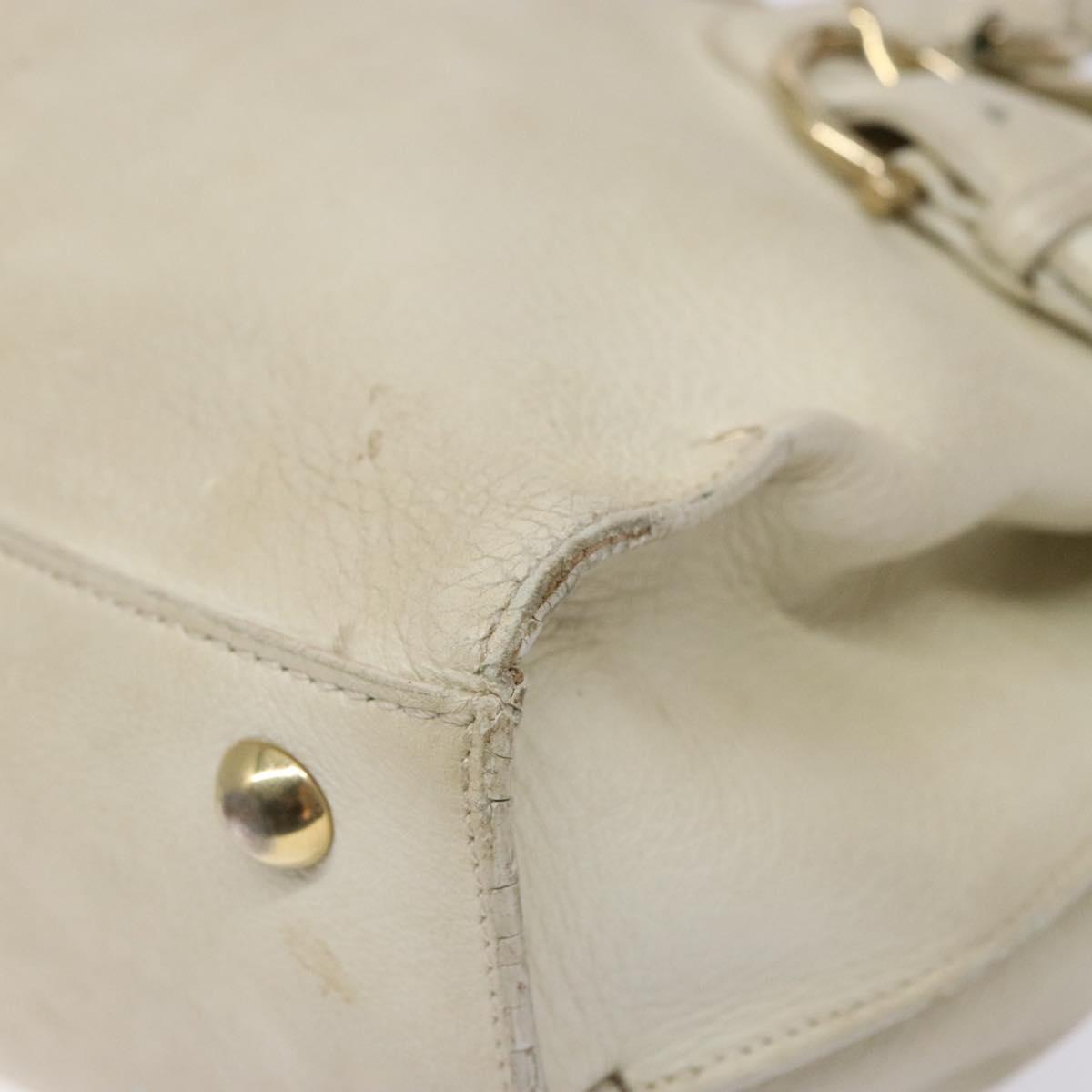 Salvatore Ferragamo Gancini Hand Bag Leather White Gold Auth 138629