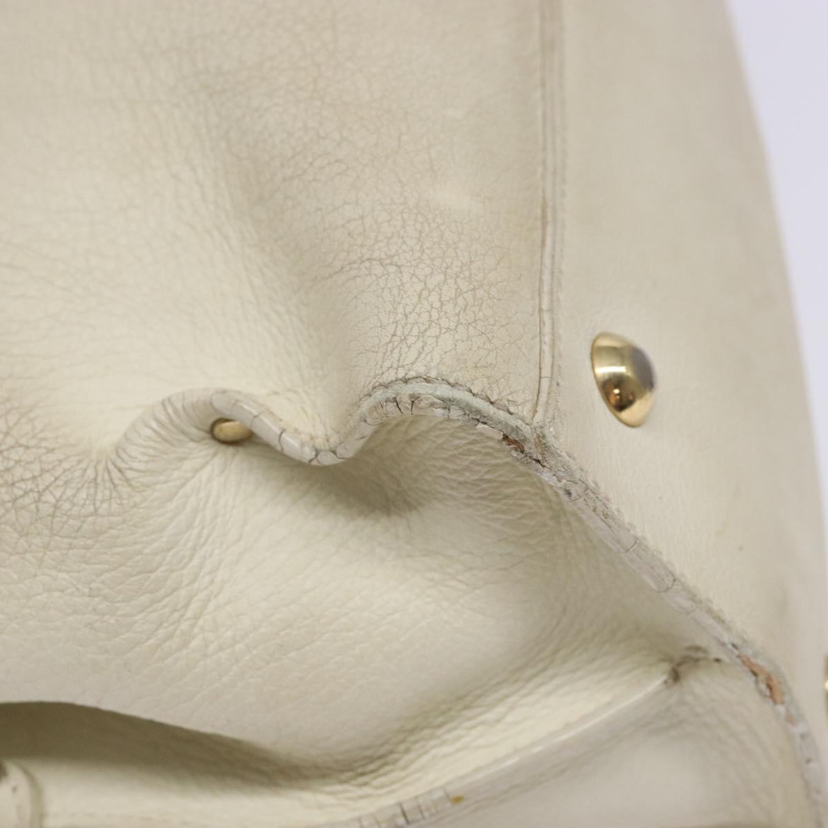 Salvatore Ferragamo Gancini Hand Bag Leather White Gold Auth 138629