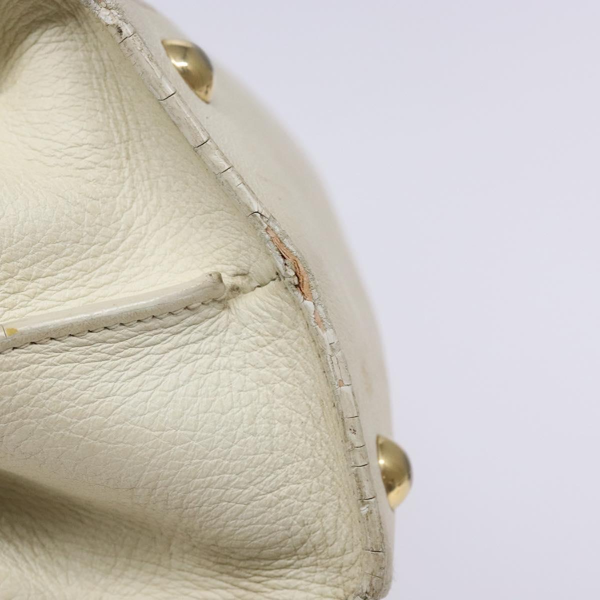 Salvatore Ferragamo Gancini Hand Bag Leather White Gold Auth 138629