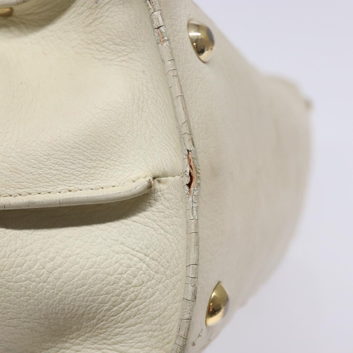 Salvatore Ferragamo Gancini Hand Bag Leather White Gold Auth 138629