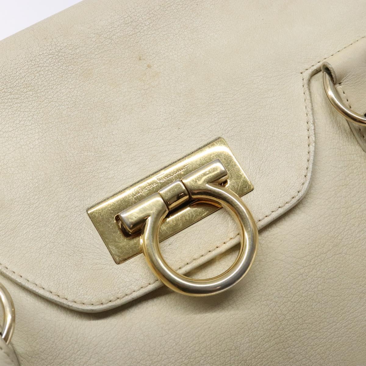 Salvatore Ferragamo Gancini Hand Bag Leather White Gold Auth 138629