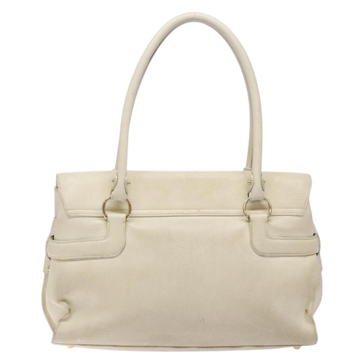 Salvatore Ferragamo Gancini Hand Bag Leather White Gold Auth 138629