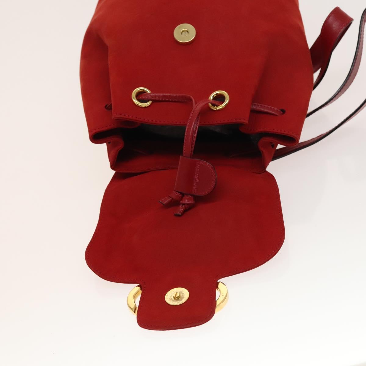 Salvatore Ferragamo Gancini Backpack Suede Red Gold Auth 138631