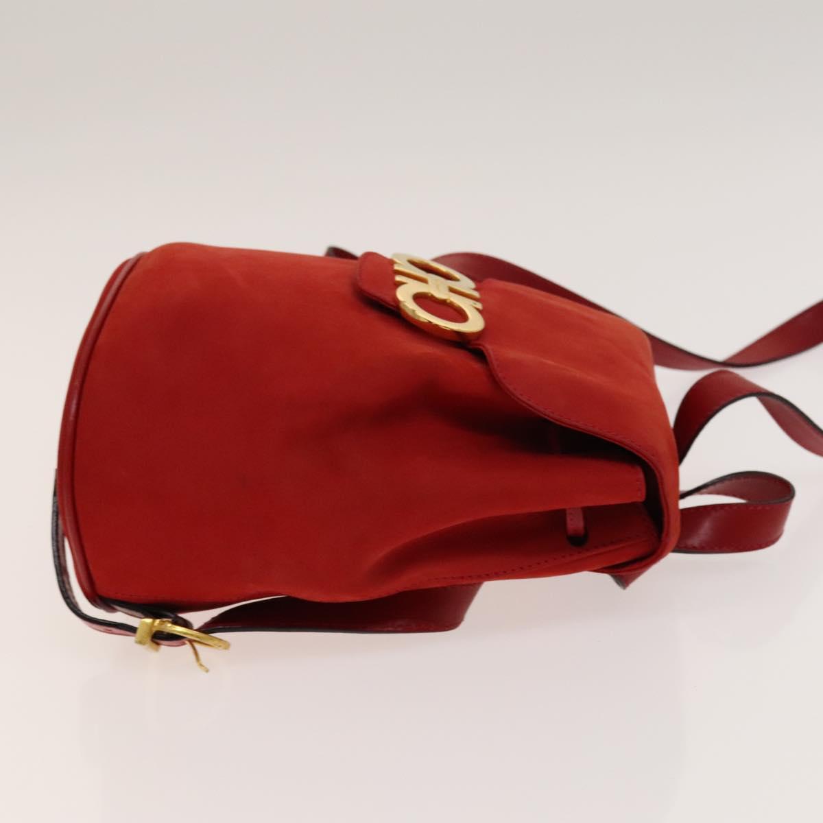 Salvatore Ferragamo Gancini Backpack Suede Red Gold Auth 138631