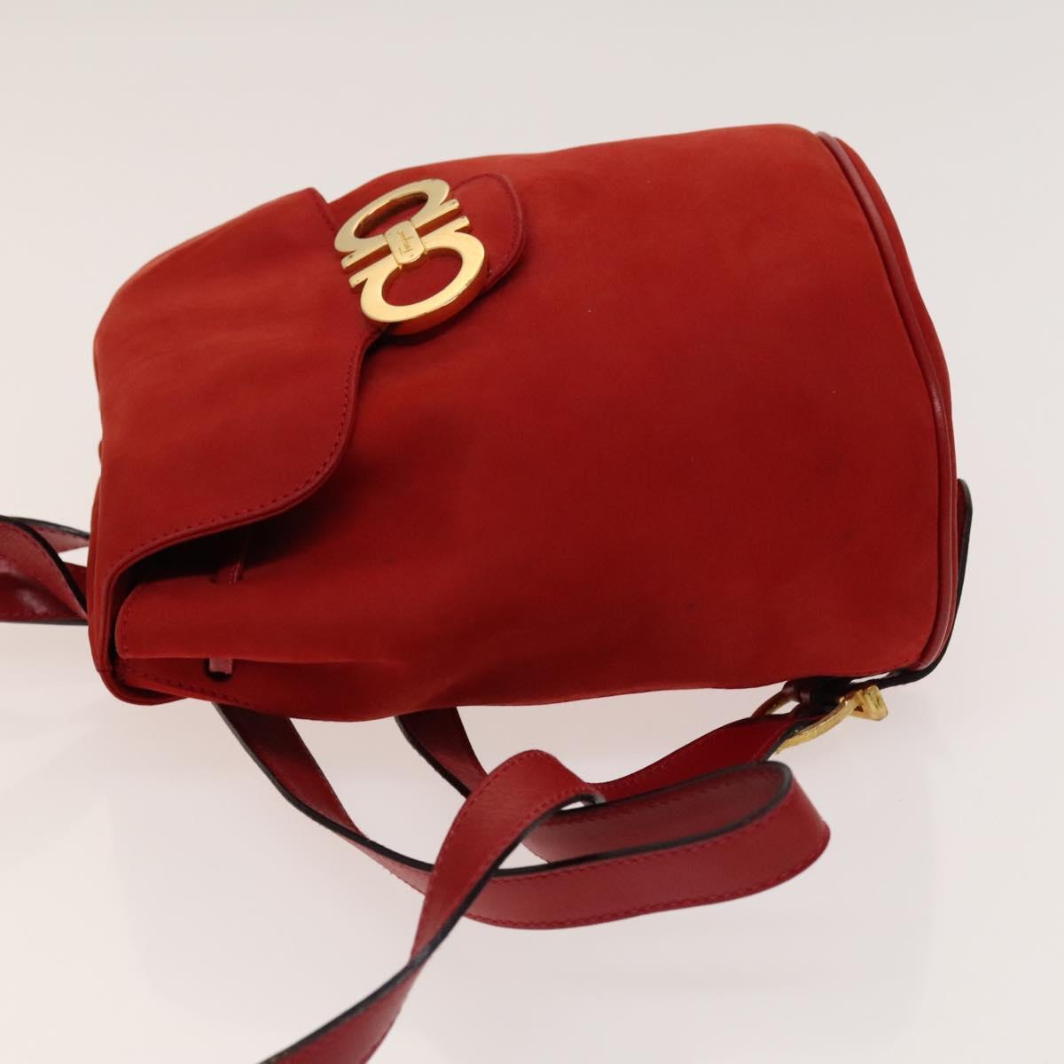 Salvatore Ferragamo Gancini Backpack Suede Red Gold Auth 138631