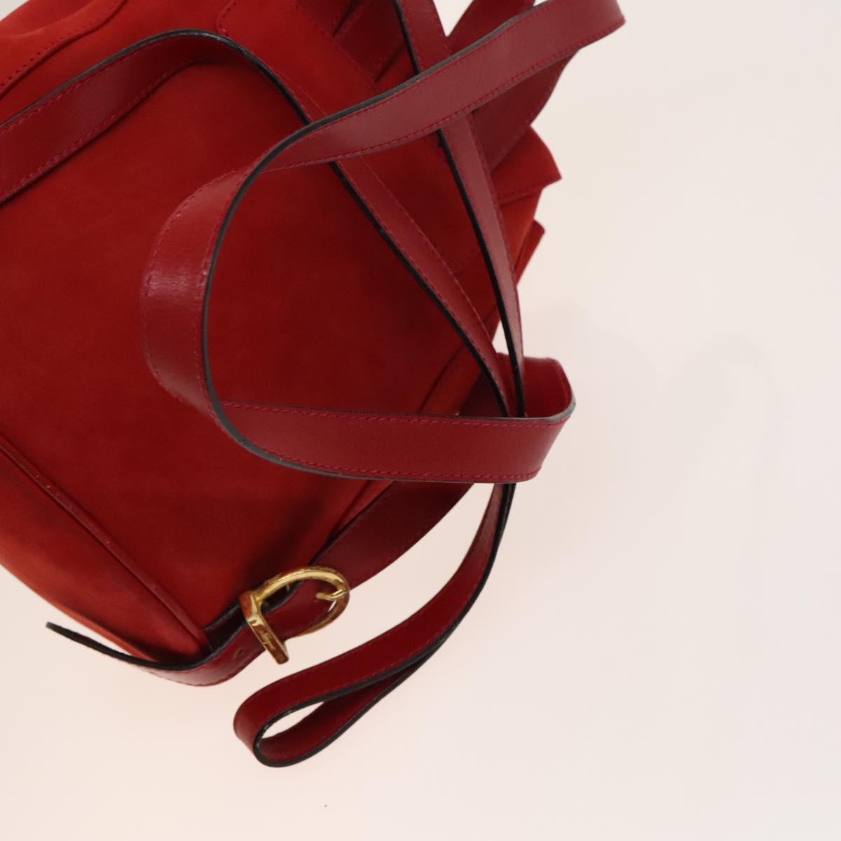 Salvatore Ferragamo Gancini Backpack Suede Red Gold Auth 138631