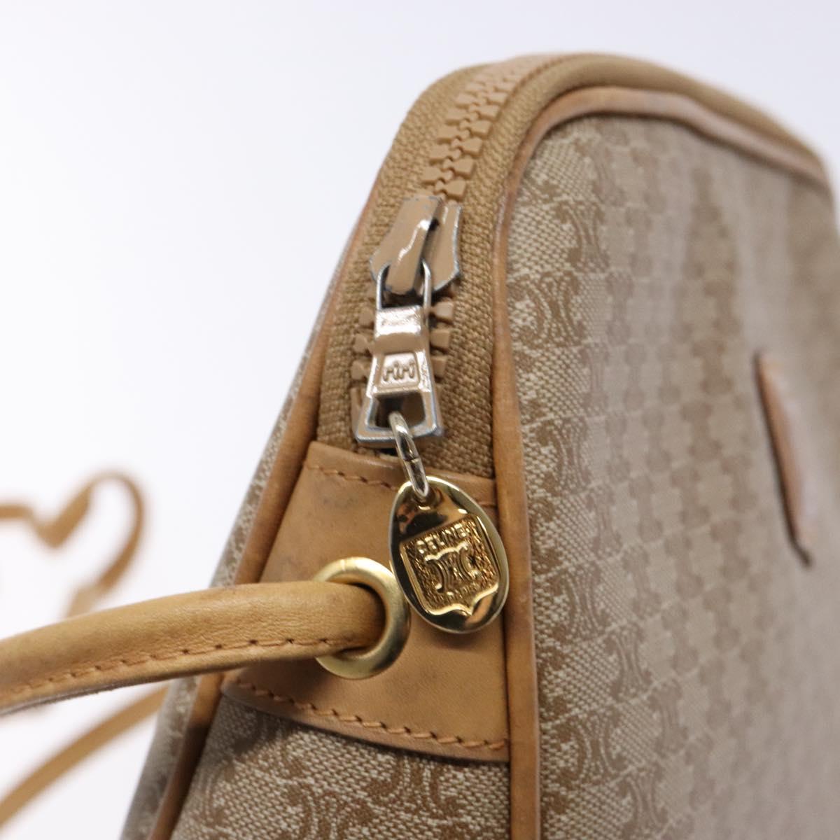 CELINE Macadam Canvas Shoulder Bag PVC Beige Gold Auth 138632