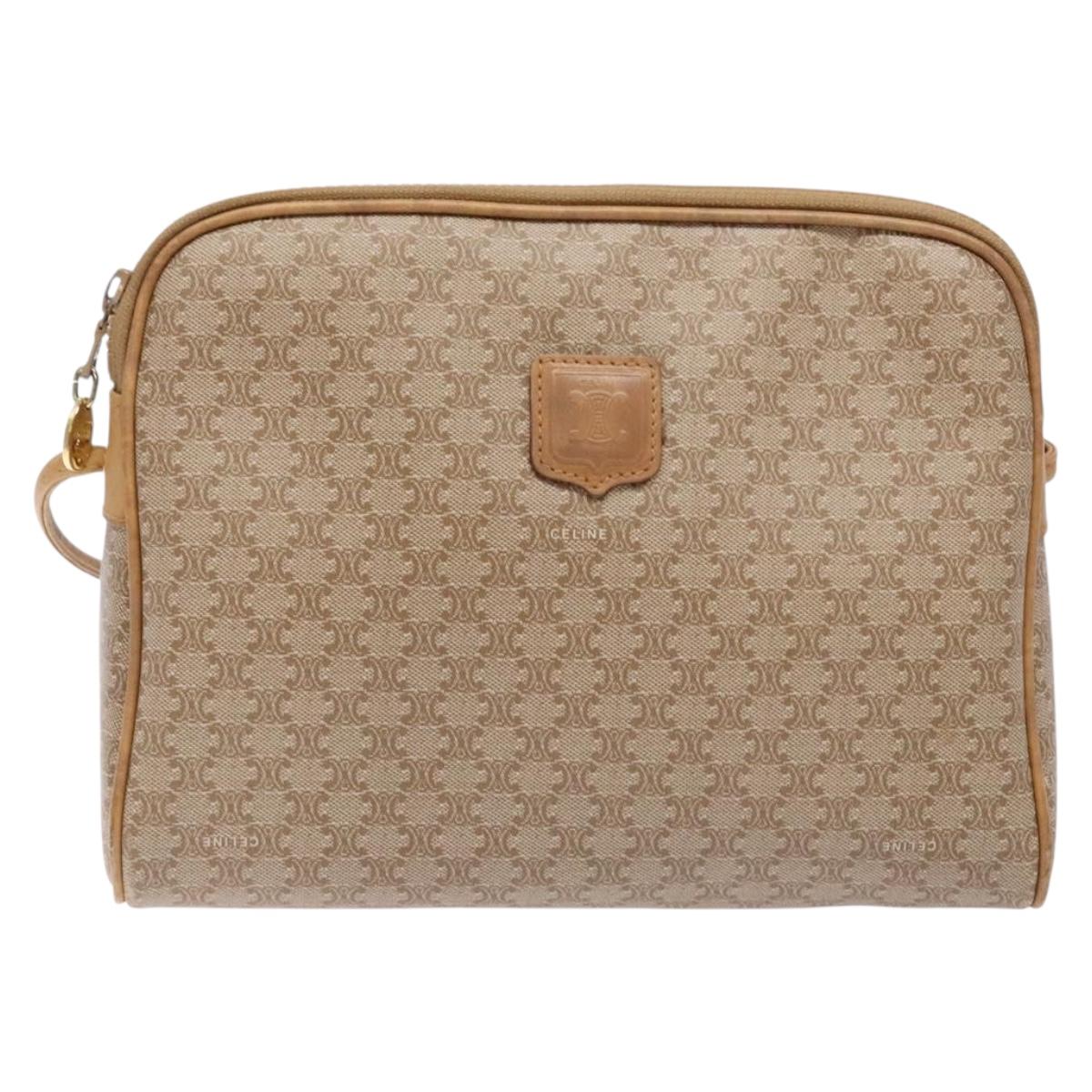 CELINE Macadam Canvas Shoulder Bag PVC Beige Gold Auth 138632