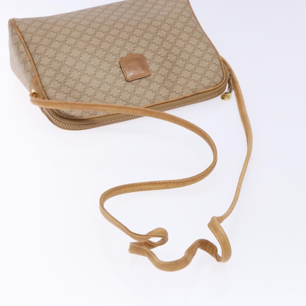 CELINE Macadam Canvas Shoulder Bag PVC Beige Gold Auth 138632