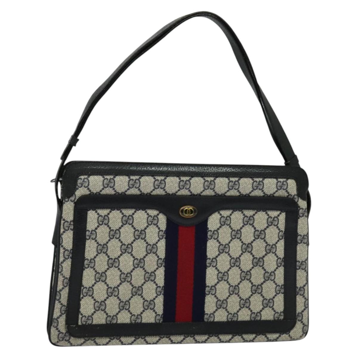 GUCCI GG Supreme Sherry Line Shoulder Bag PVC Navy Gold 904 02 013 Auth 138634