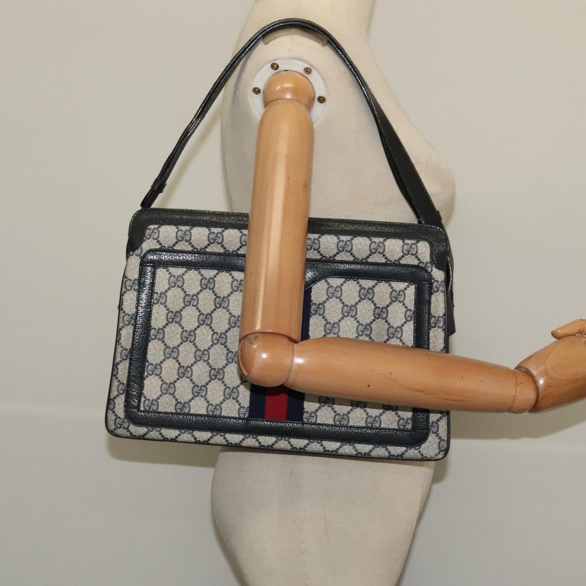 GUCCI GG Supreme Sherry Line Shoulder Bag PVC Navy Gold 904 02 013 Auth 138634