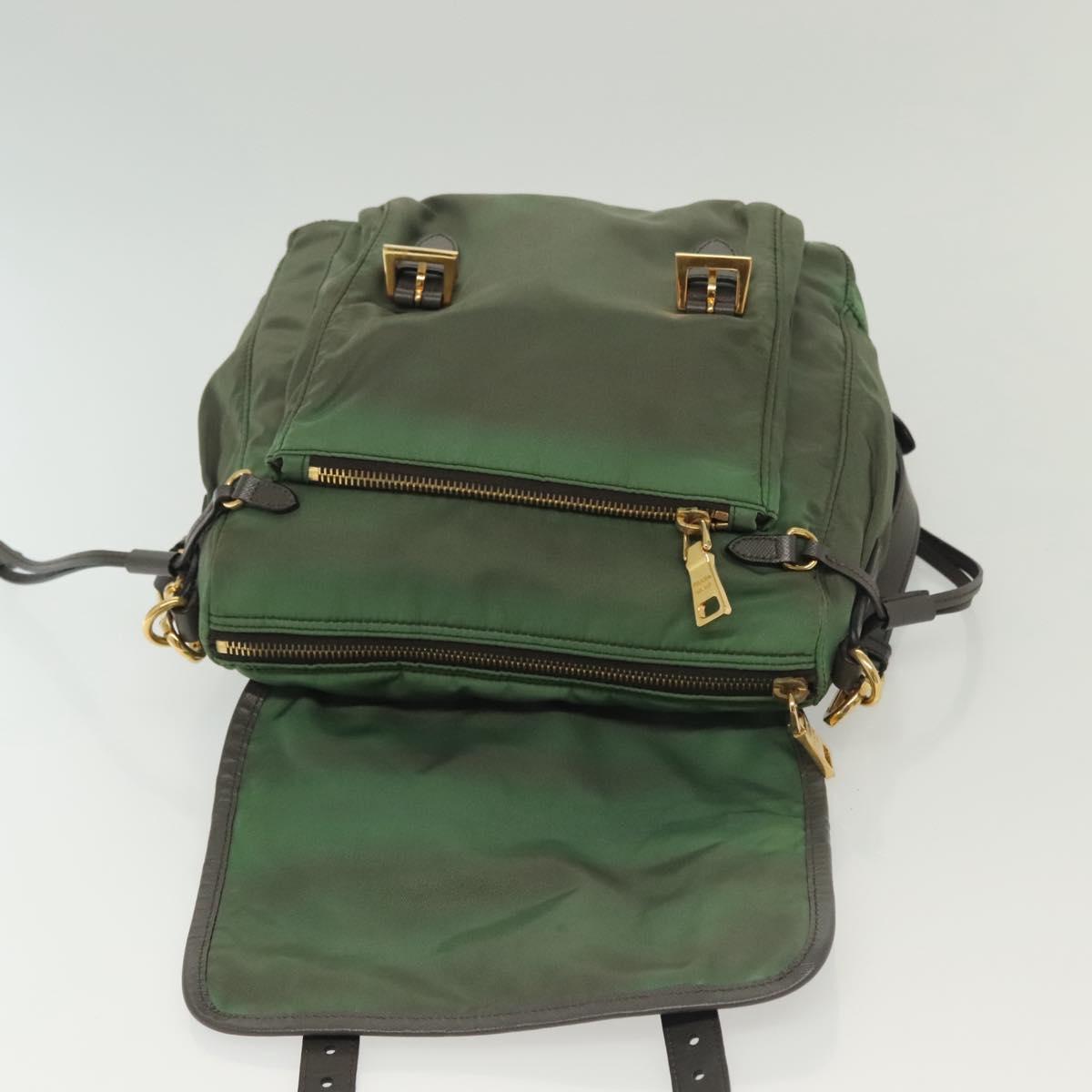PRADA Shoulder Bag Nylon Khaki Gold Auth 138636