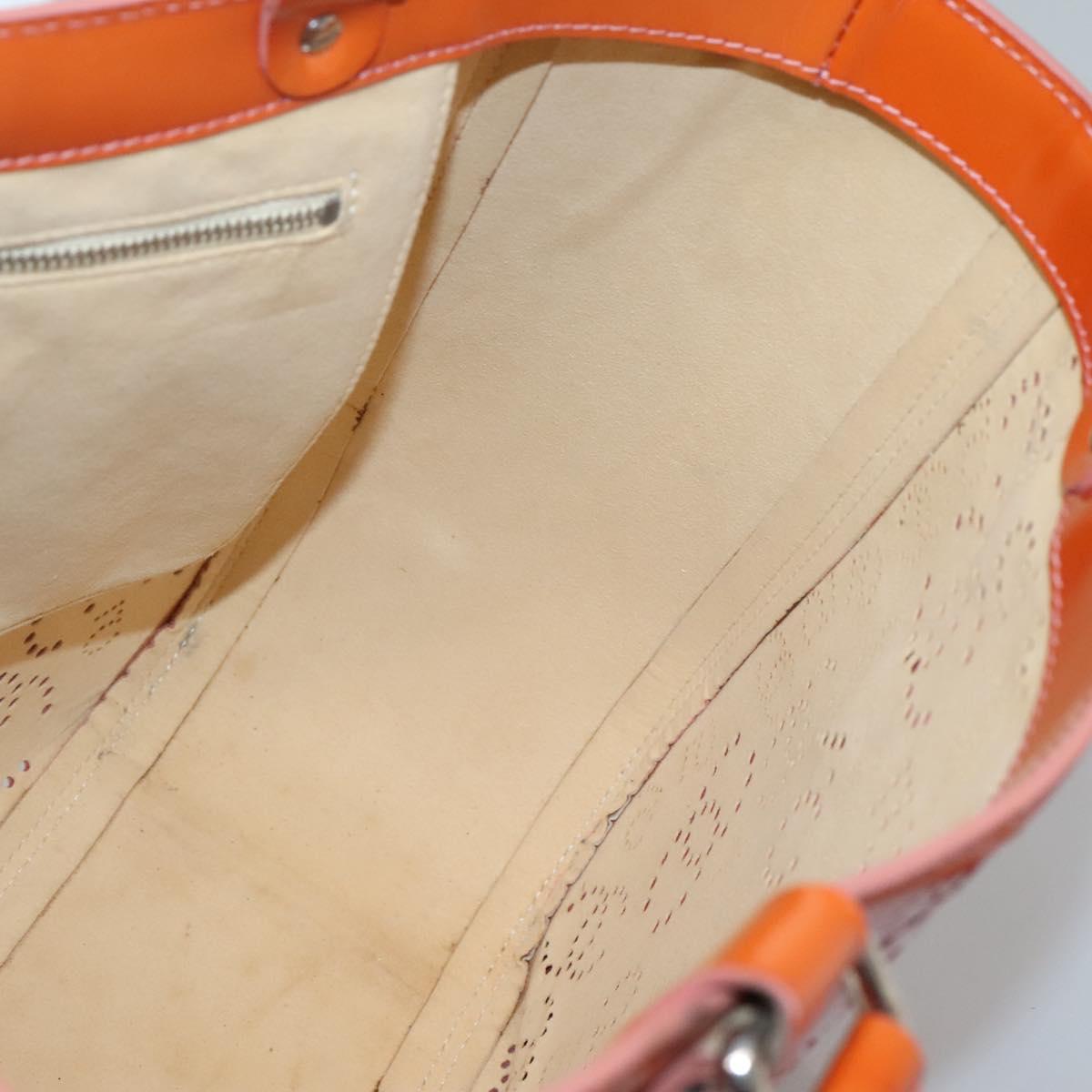 CHANEL Punching Tote Bag Enamel Orange Silver CC Auth 138790