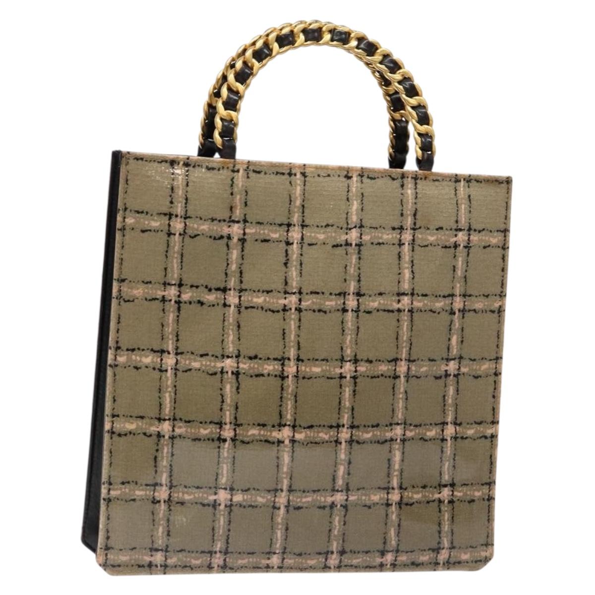 CHANEL Chain Hand Bag Enamel Beige Gold CC Auth 138791