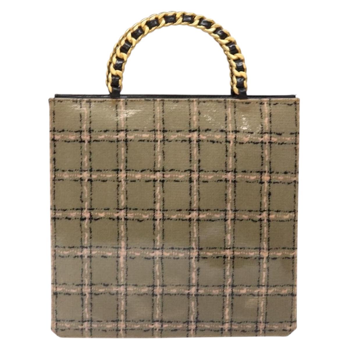 CHANEL Chain Hand Bag Enamel Beige Gold CC Auth 138791