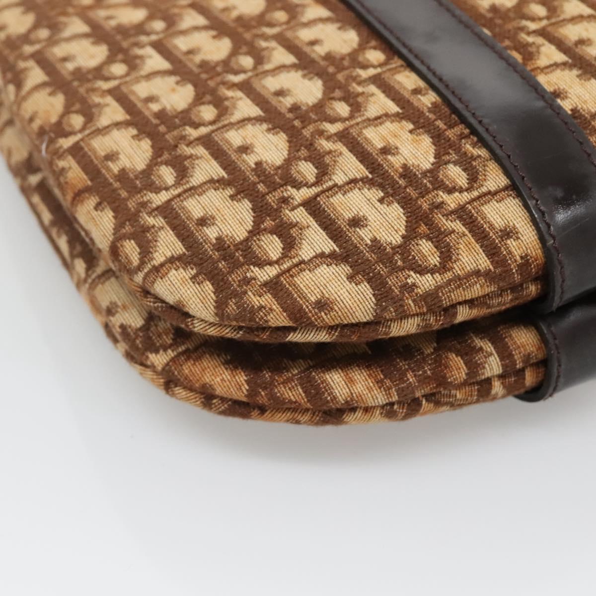 Christian Dior Trotter Canvas Hand Bag Brown Gold Auth 138806
