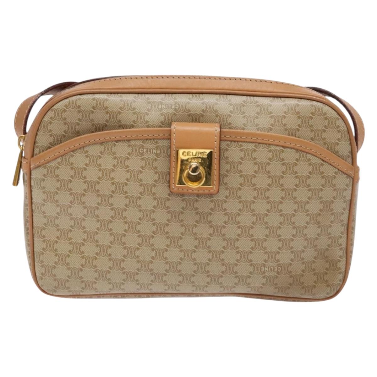 CELINE Macadam Canvas Shoulder Bag PVC Beige Gold Auth 138813