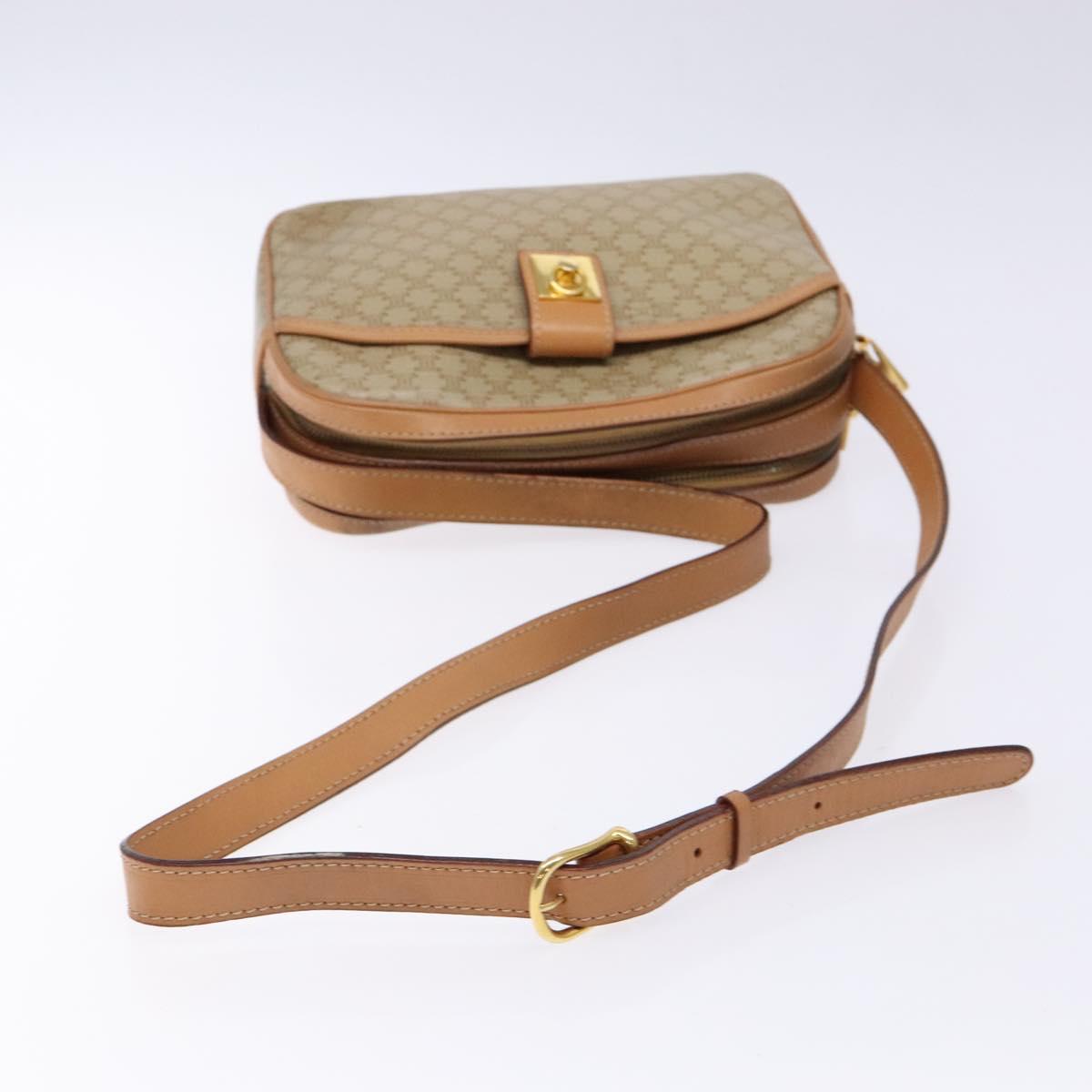 CELINE Macadam Canvas Shoulder Bag PVC Beige Gold Auth 138813