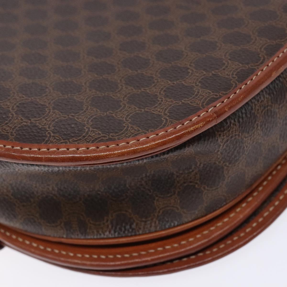 CELINE Macadam Canvas Shoulder Bag PVC Leather Brown Gold Auth 138815