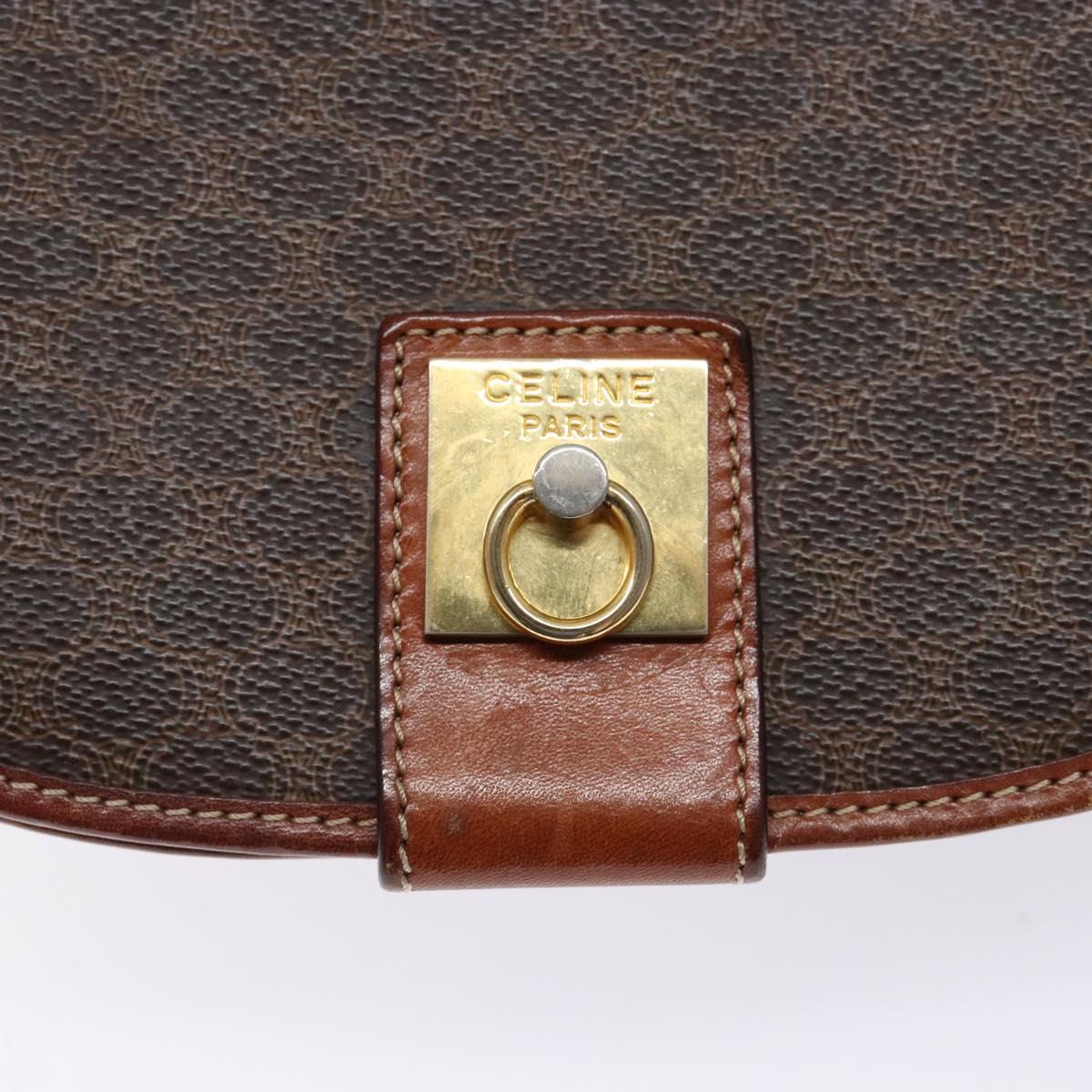 CELINE Macadam Canvas Shoulder Bag PVC Leather Brown Gold Auth 138815