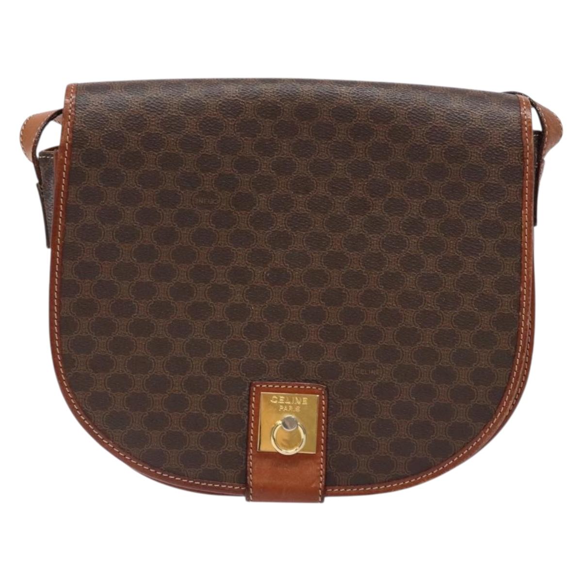 CELINE Macadam Canvas Shoulder Bag PVC Leather Brown Gold Auth 138815