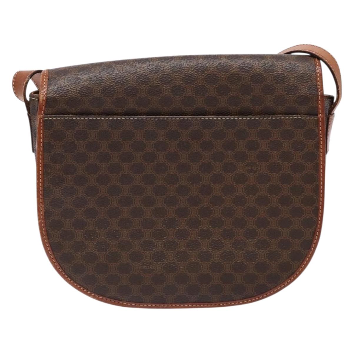 CELINE Macadam Canvas Shoulder Bag PVC Leather Brown Gold Auth 138815