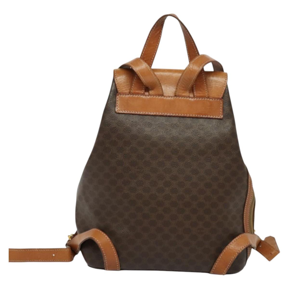 CELINE Backpack PVC Leather Brown Gold Auth 138816