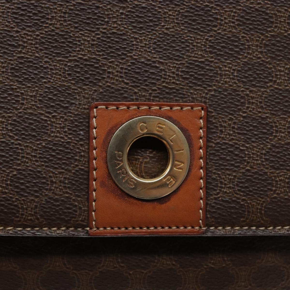 CELINE Macadam Canvas Shoulder Bag PVC Leather Brown Gold Auth 138817