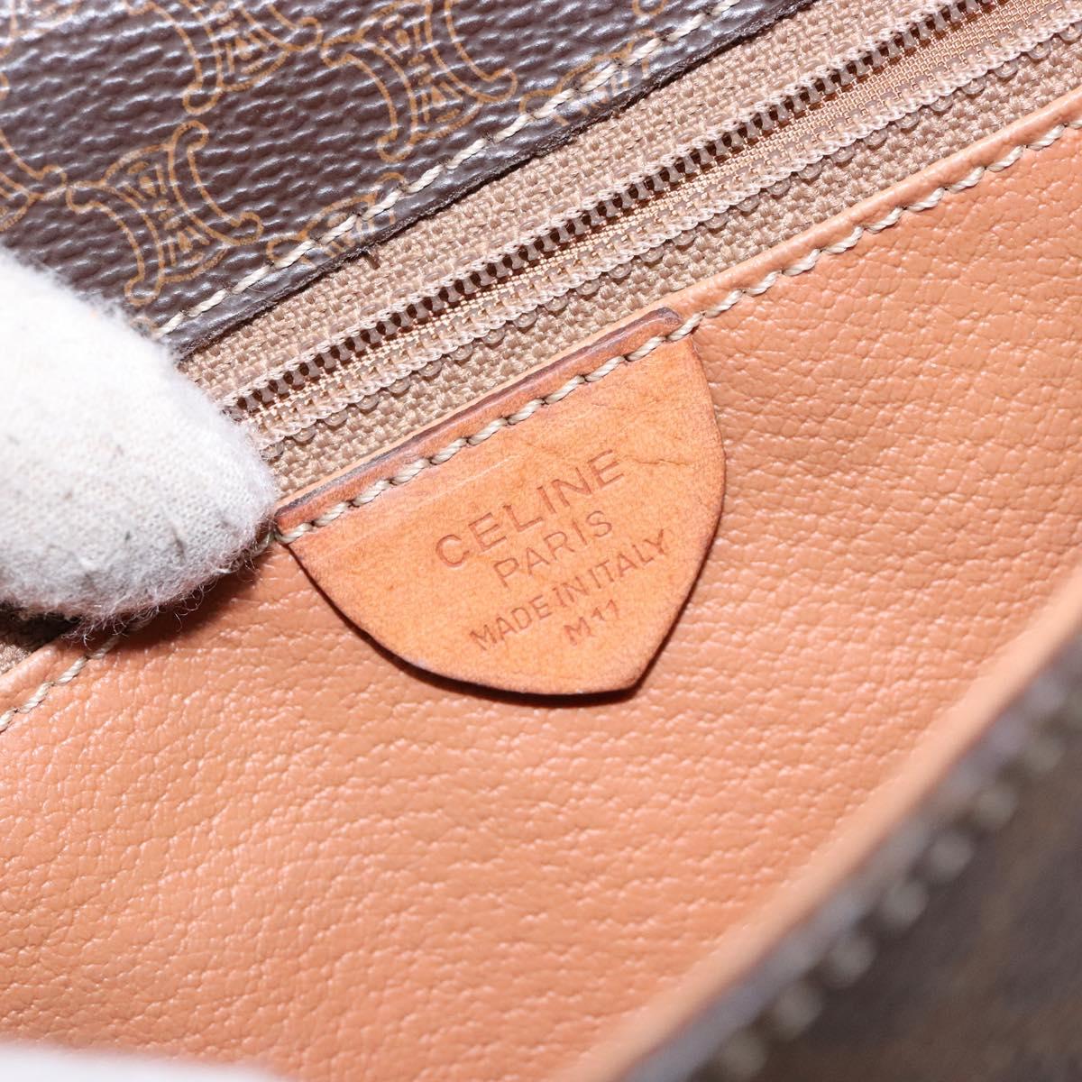 CELINE Macadam Canvas Shoulder Bag PVC Leather Brown Gold Auth 138817