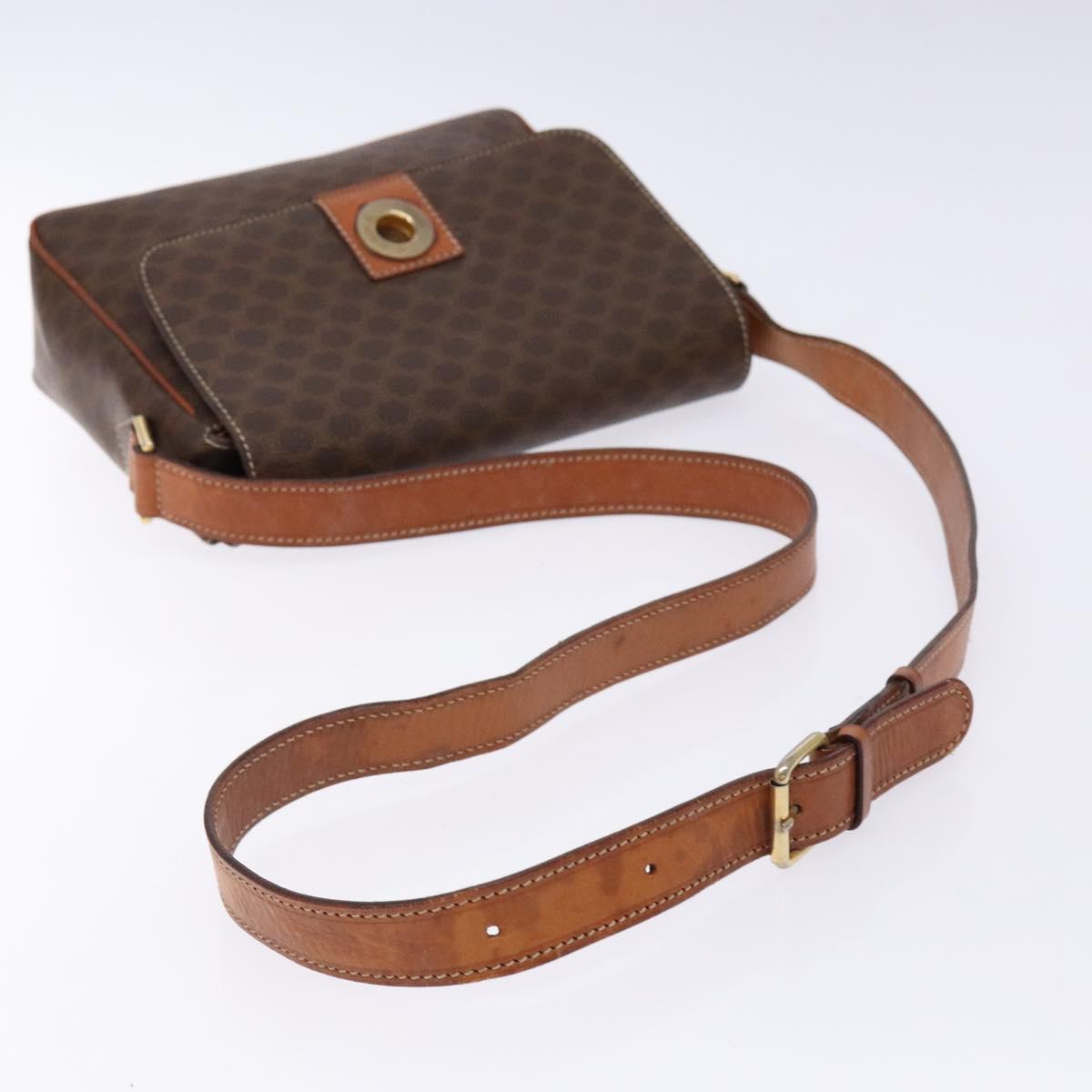 CELINE Macadam Canvas Shoulder Bag PVC Leather Brown Gold Auth 138817