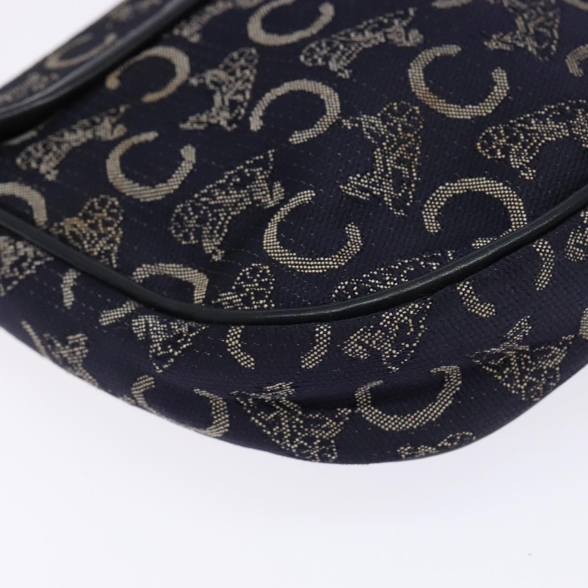 CELINE C Sulky Shoulder Bag Canvas Navy Gold Auth 138818