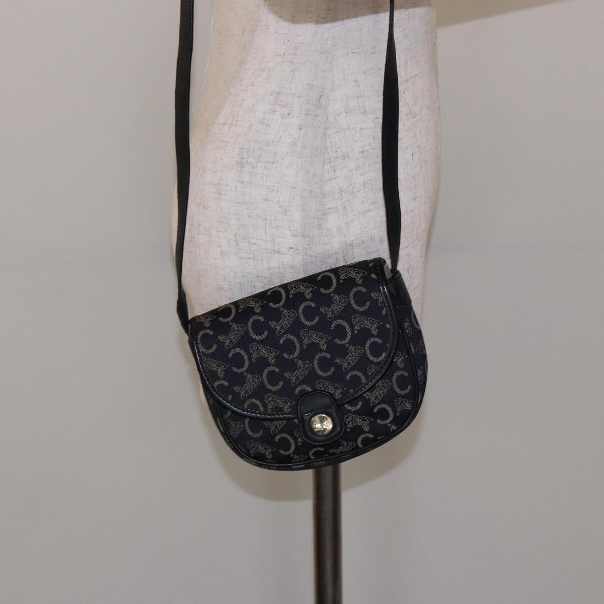 CELINE C Sulky Shoulder Bag Canvas Navy Gold Auth 138818