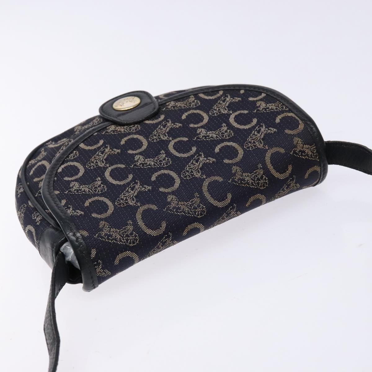 CELINE C Sulky Shoulder Bag Canvas Navy Gold Auth 138818