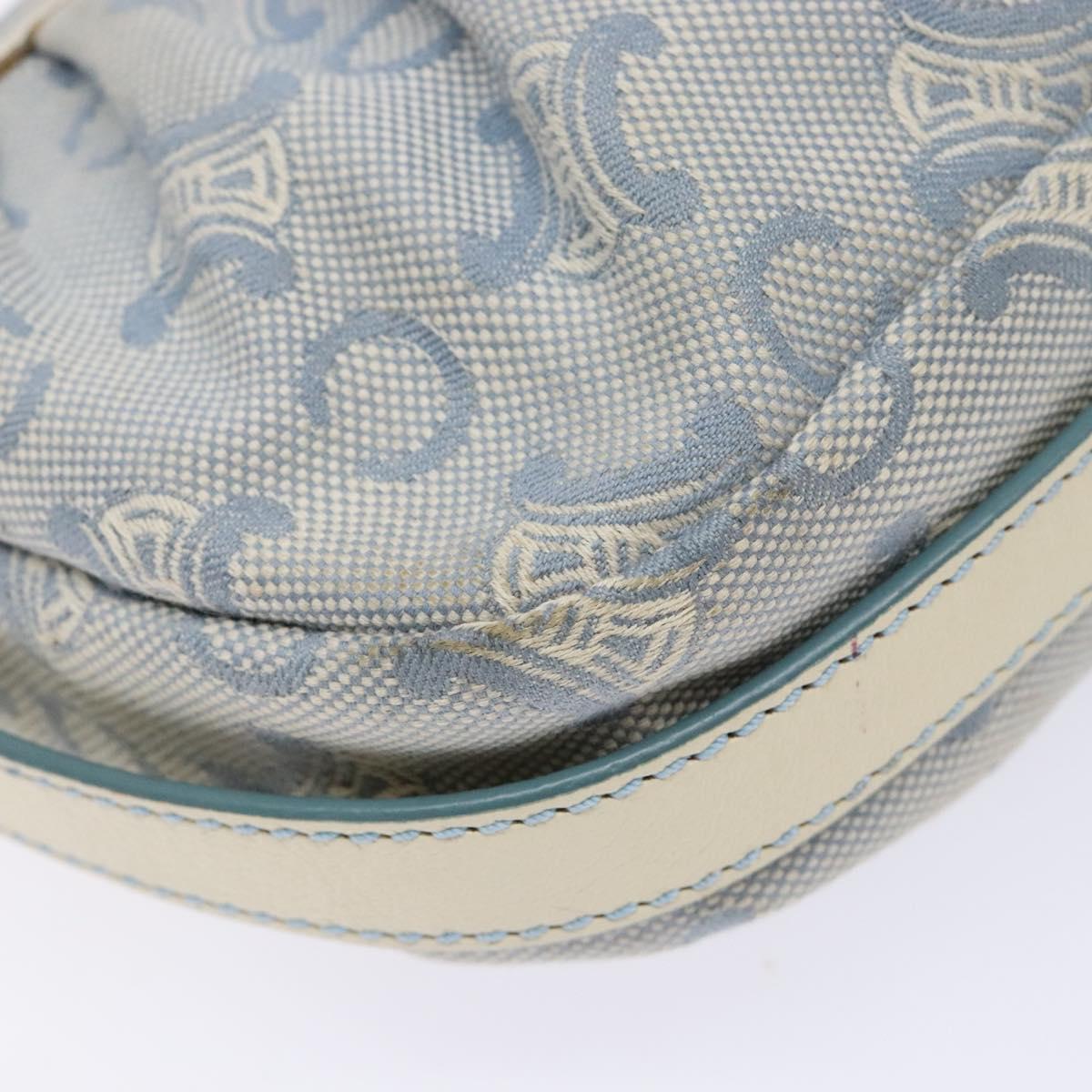CELINE C Macadam Canvas Shoulder Bag Light Blue Gold Auth 138819