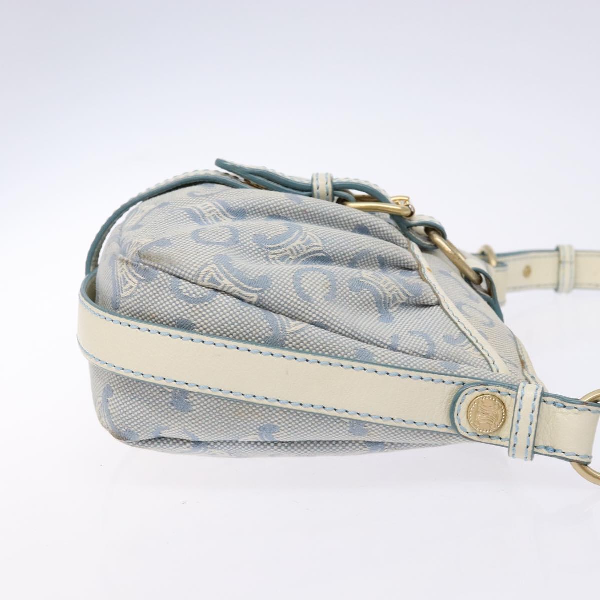 CELINE C Macadam Canvas Shoulder Bag Light Blue Gold Auth 138819