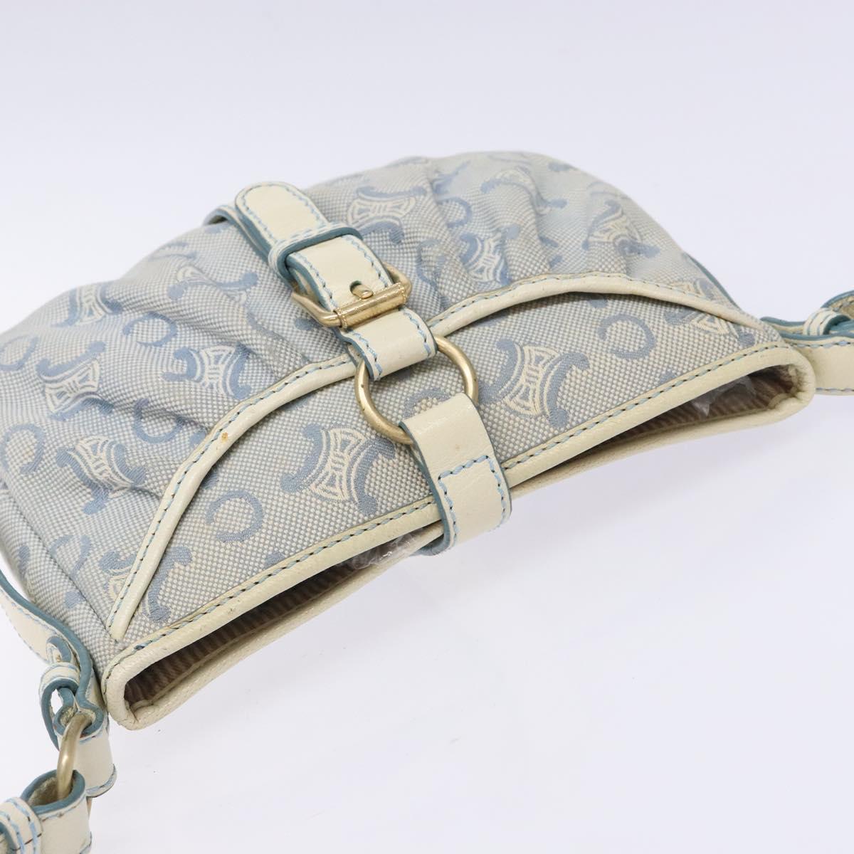 CELINE C Macadam Canvas Shoulder Bag Light Blue Gold Auth 138819