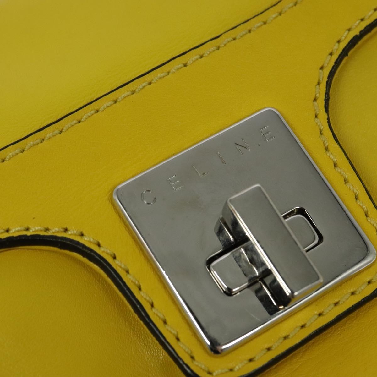 CELINE Chain Shoulder Bag Leather Yellow Silver Auth 138823
