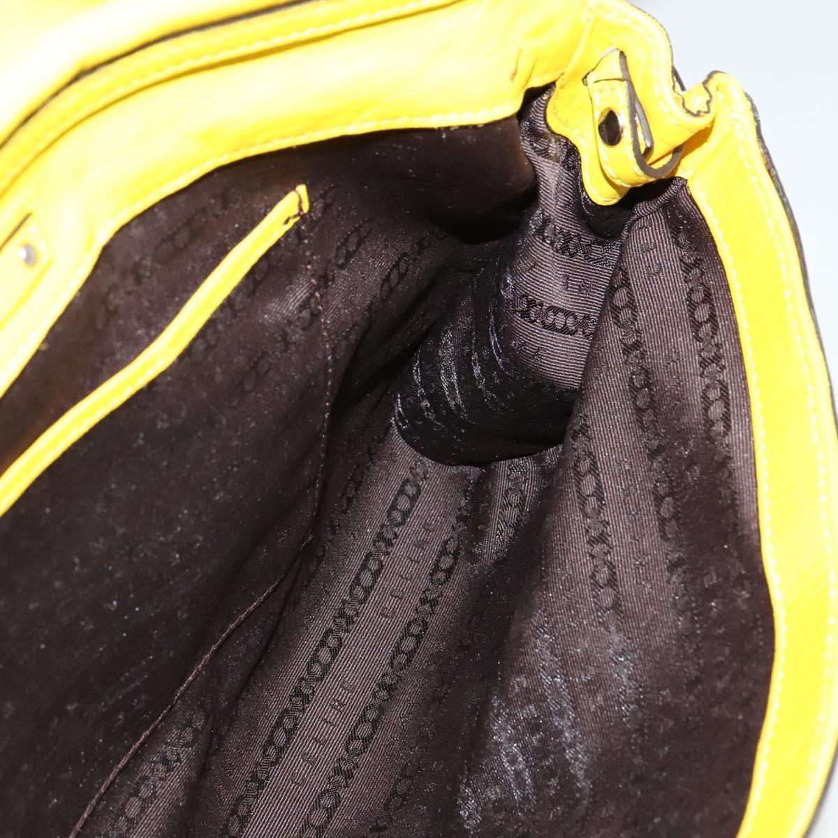 CELINE Chain Shoulder Bag Leather Yellow Silver Auth 138823