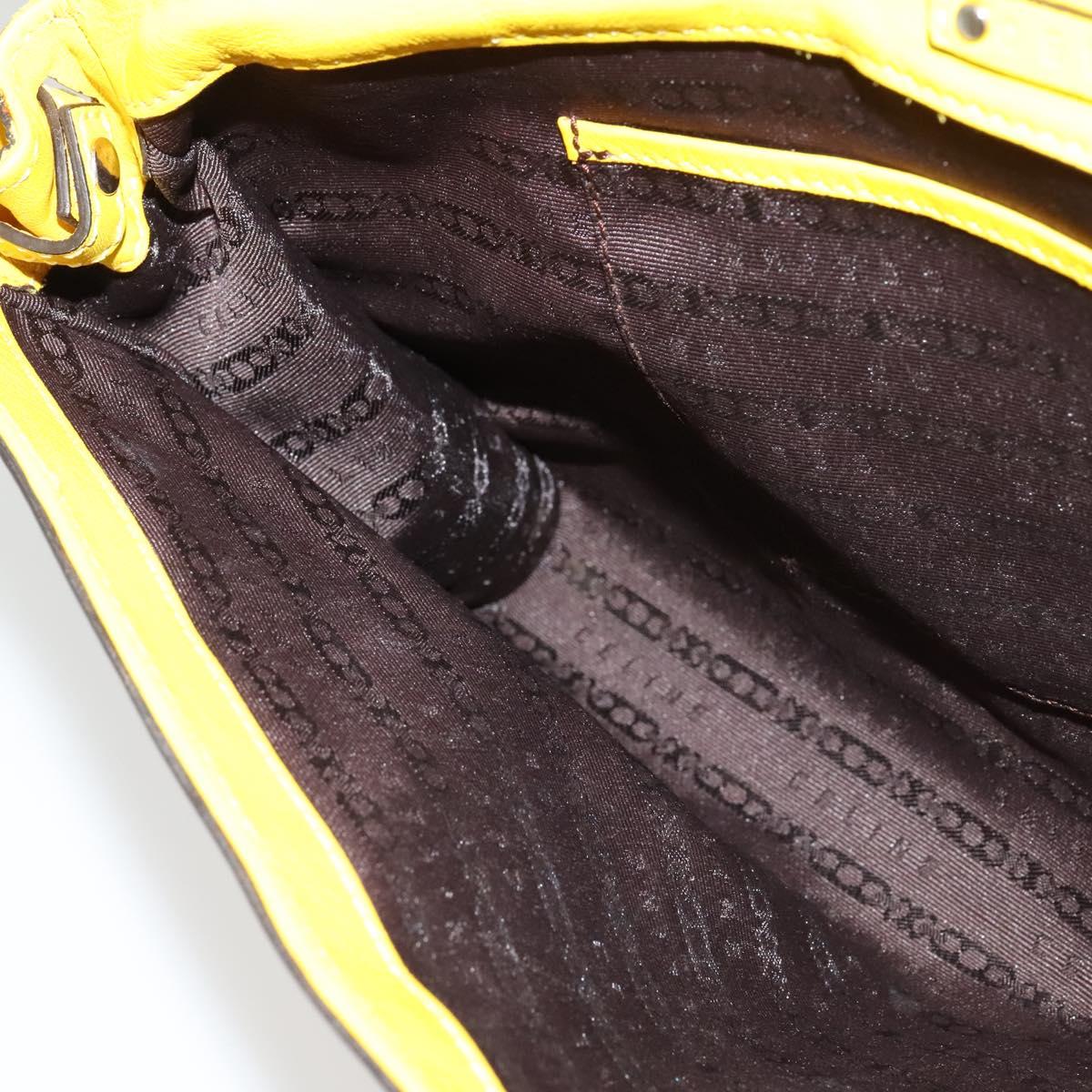 CELINE Chain Shoulder Bag Leather Yellow Silver Auth 138823